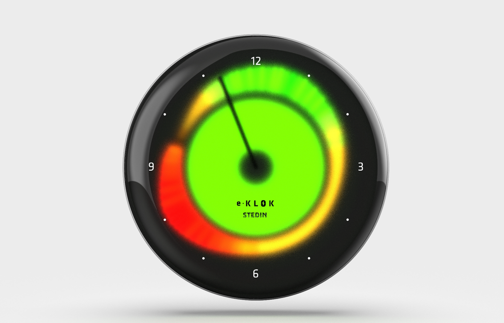 Digitale klok met drie kleuren om de drukte op het stroomnet aan te geven.